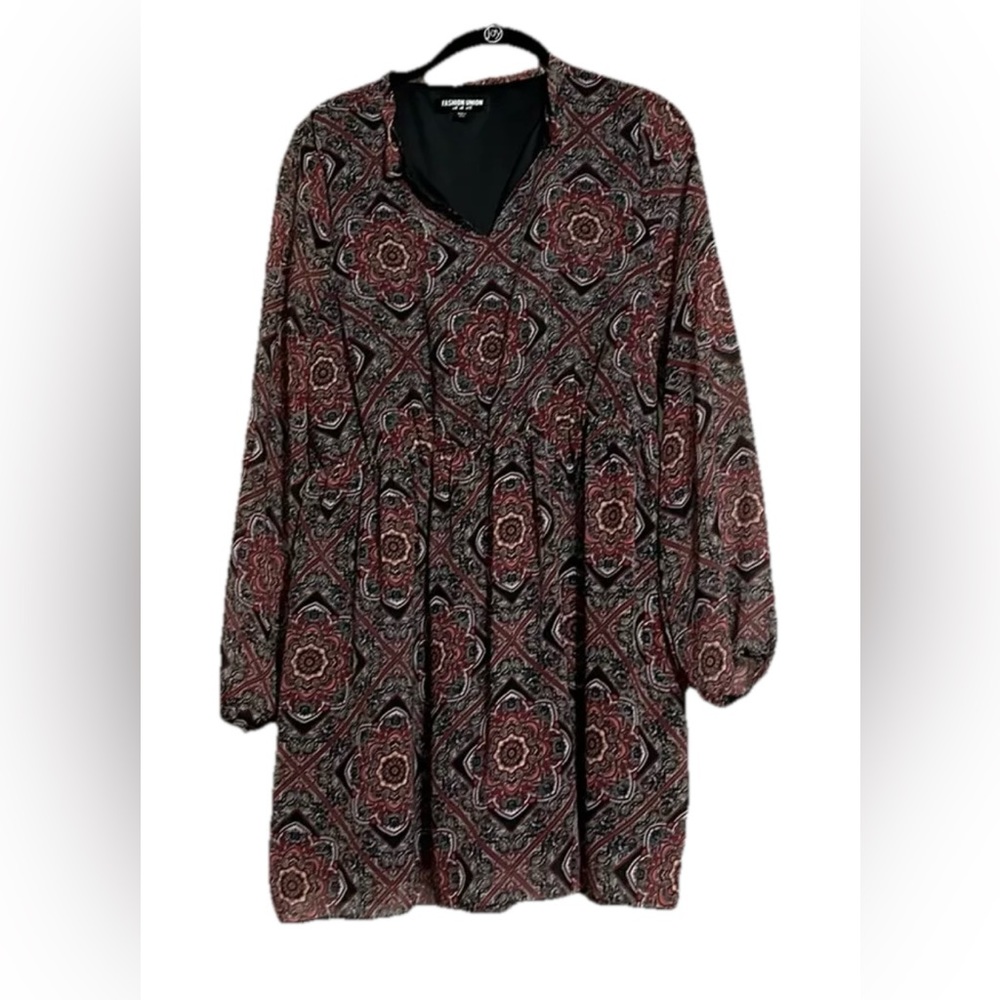 Fashion Union Red/Black Paisley Top Sz 8 Casual Lined Babydoll A-Line